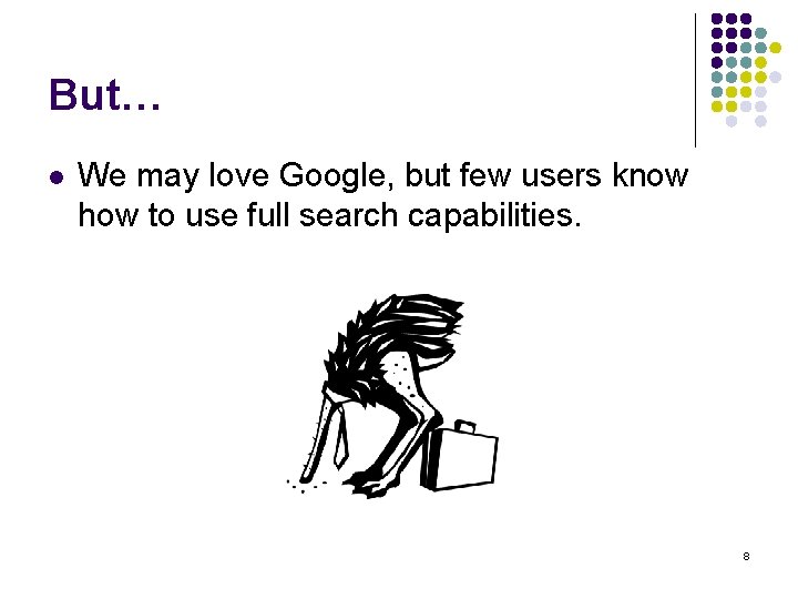 But… l We may love Google, but few users know how to use full
