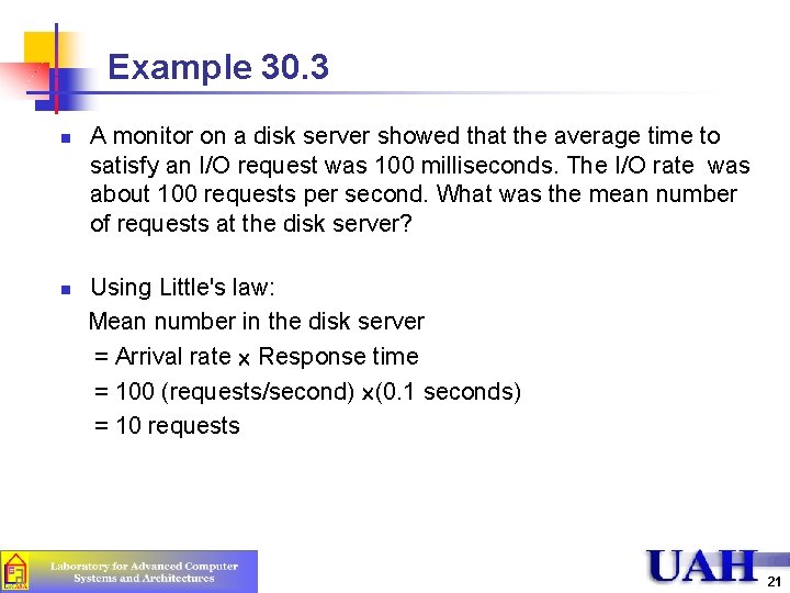 Example 30. 3 n n A monitor on a disk server showed that the