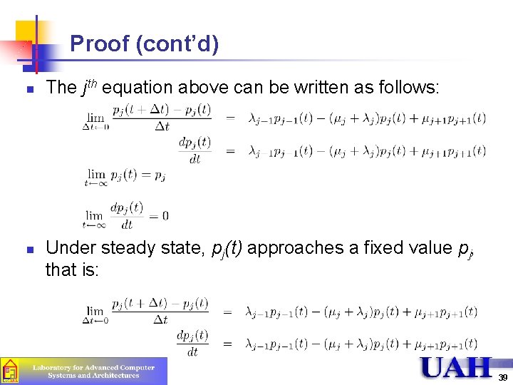 Proof (cont’d) n n The jth equation above can be written as follows: Under