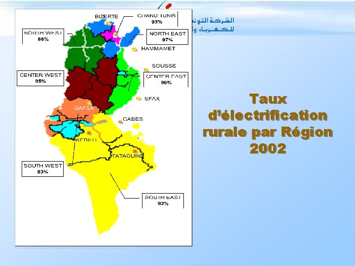 Taux d’électrification rurale par Région 2002 
