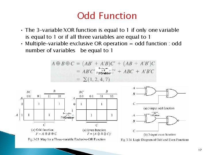 Odd Function • The 3 -variable XOR function is equal to 1 if only