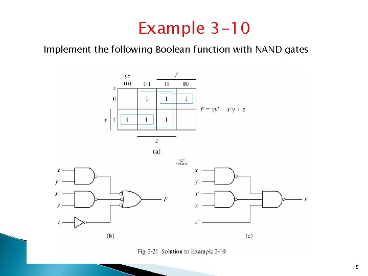 Example 3 -10 Implement the following Boolean function with NAND gates 5 