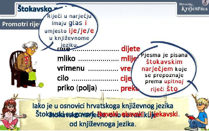 Štokavsko narječje Promotri riječi iz pjesme. dite. . . dijete mliko. . . . Štokavsko narječje Promotri riječi iz pjesme. dite. . . dijete mliko. . . .