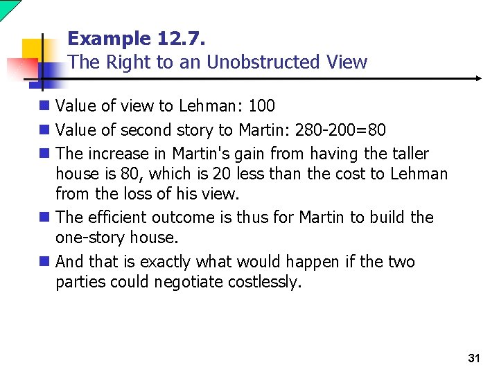 Example 12. 7. The Right to an Unobstructed View n Value of view to