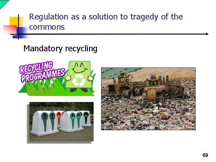 Regulation as a solution to tragedy of the commons Mandatory recycling 69 