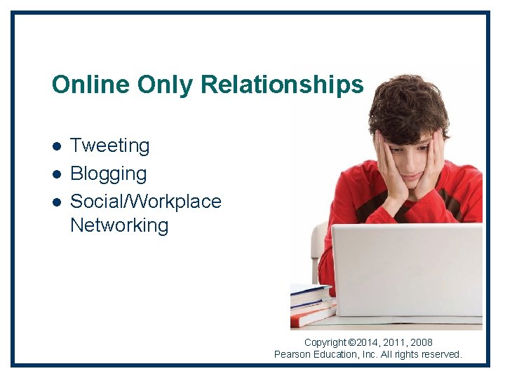 Online Only Relationships l l l Tweeting Blogging Social/Workplace Networking Copyright © 2014, 2011,