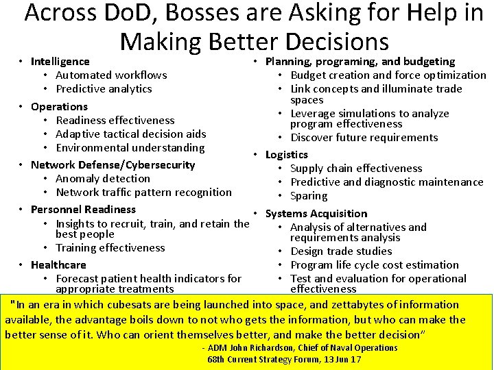 Across Do. D, Bosses are Asking for Help in Making Better Decisions • Intelligence