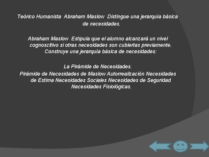  Teórico Humanista Abraham Maslow Distingue una jerarquía básica de necesidades. Abraham Maslow Estipula