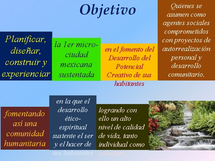 Objetivo Planificar, la 1 er microdiseñar, ciudad construir y mexicana experienciar sustentada en la