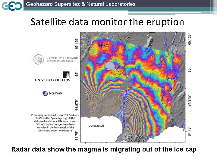 Geohazard Supersites & Natural Laboratories Satellite data monitor the eruption Radar data show the