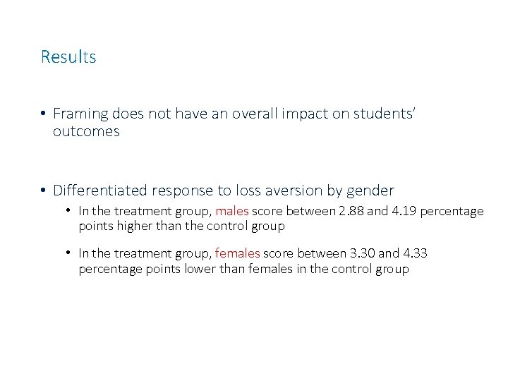 Results • Framing does not have an overall impact on students’ outcomes • Differentiated