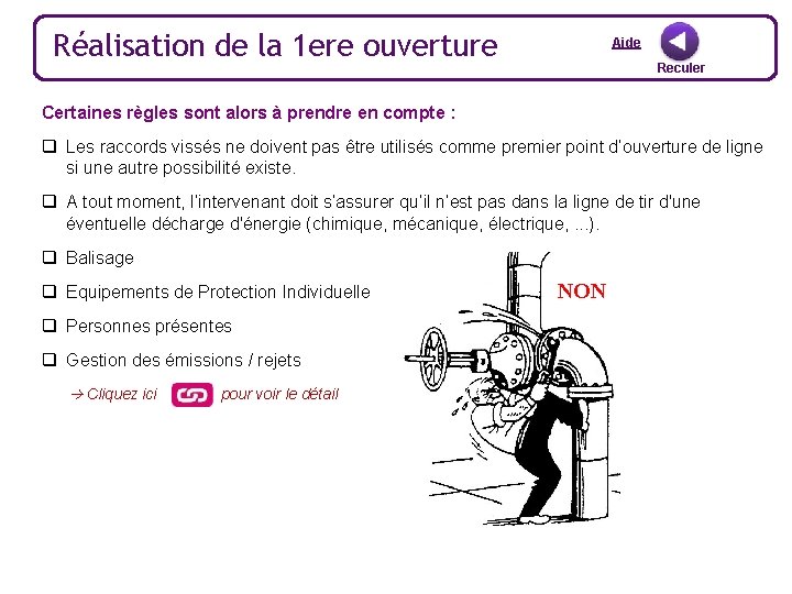 Réalisation de la 1 ere ouverture Aide Reculer Certaines règles sont alors à prendre