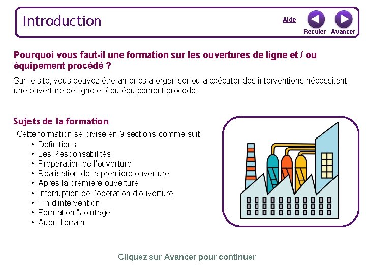 Introduction Aide Reculer Avancer Pourquoi vous faut-il une formation sur les ouvertures de ligne Introduction Aide Reculer Avancer Pourquoi vous faut-il une formation sur les ouvertures de ligne