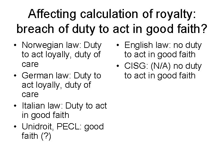 Affecting calculation of royalty: breach of duty to act in good faith? • Norwegian