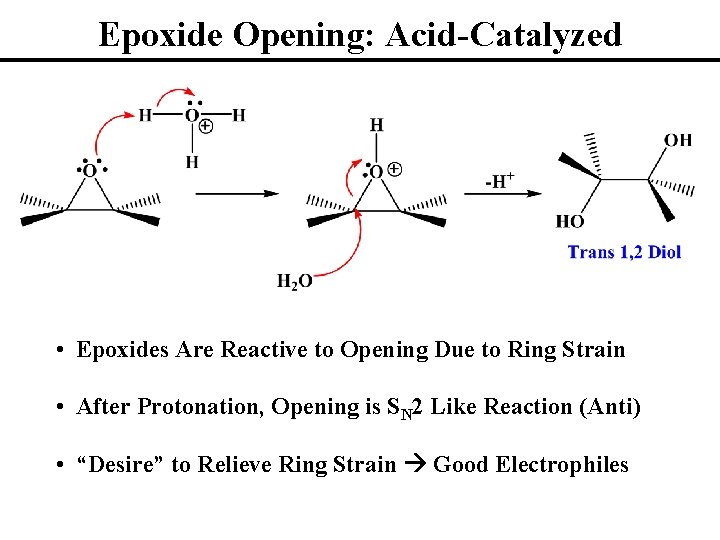 Epoxide Opening: Acid-Catalyzed • Epoxides Are Reactive to Opening Due to Ring Strain •