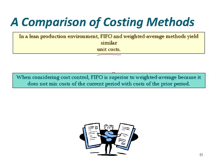 A Comparison of Costing Methods In a lean production environment, FIFO and weighted-average methods