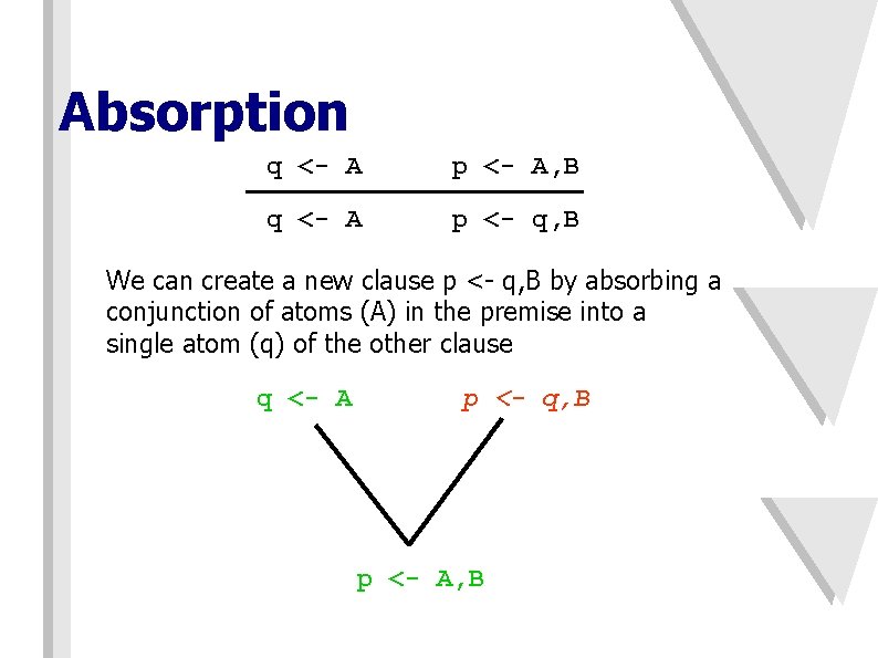 Absorption q <- A p <- A, B q <- A p <- q,