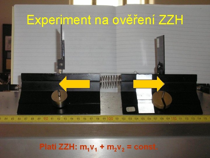 Experiment na ověření ZZH Platí ZZH: m 1 v 1 + m 2 v