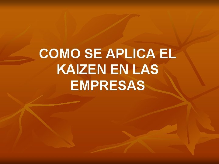 COMO SE APLICA EL KAIZEN EN LAS EMPRESAS 