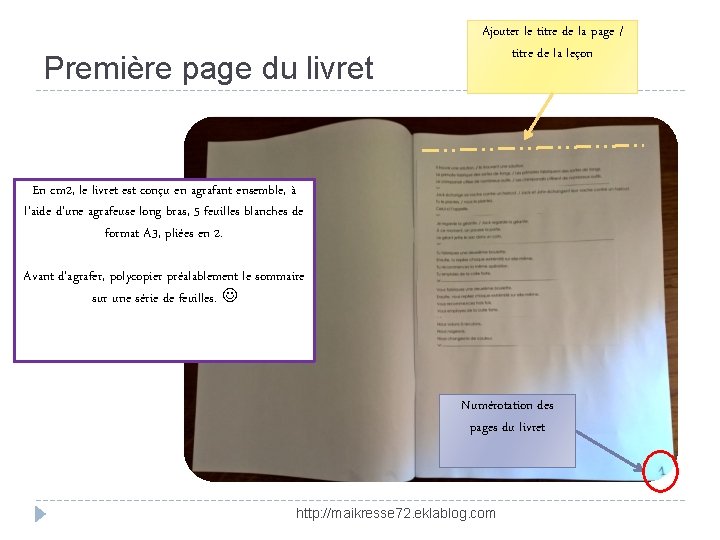 Première page du livret Ajouter le titre de la page / titre de la