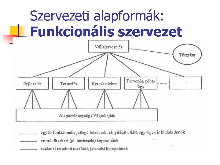 Szervezeti alapformák: Funkcionális szervezet A függelmi és szakmai irányítás különválik. 