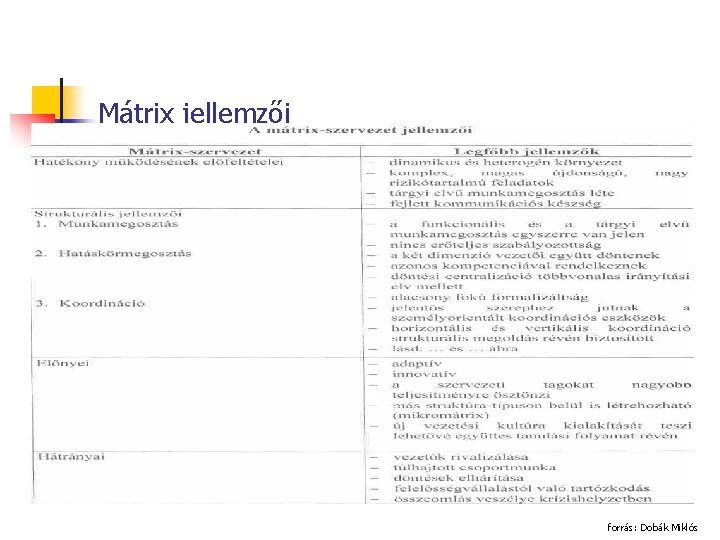 Mátrix jellemzői forrás: Dobák Miklós 