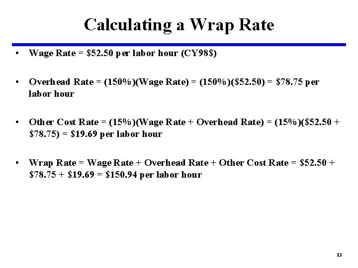 Calculating a Wrap Rate • Wage Rate = $52. 50 per labor hour (CY Calculating a Wrap Rate • Wage Rate = $52. 50 per labor hour (CY