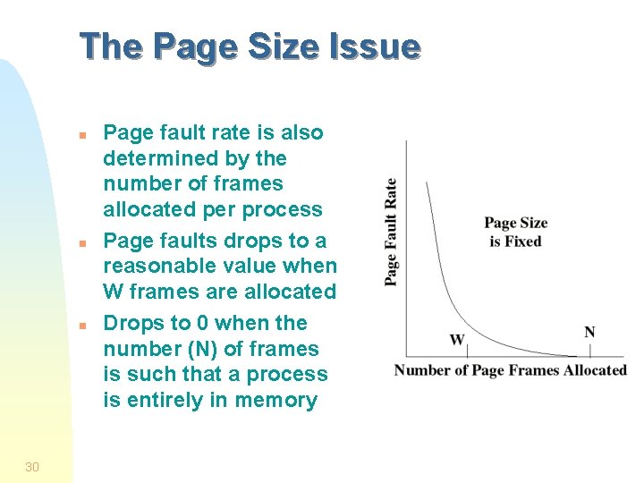 The Page Size Issue n n n 30 Page fault rate is also determined The Page Size Issue n n n 30 Page fault rate is also determined