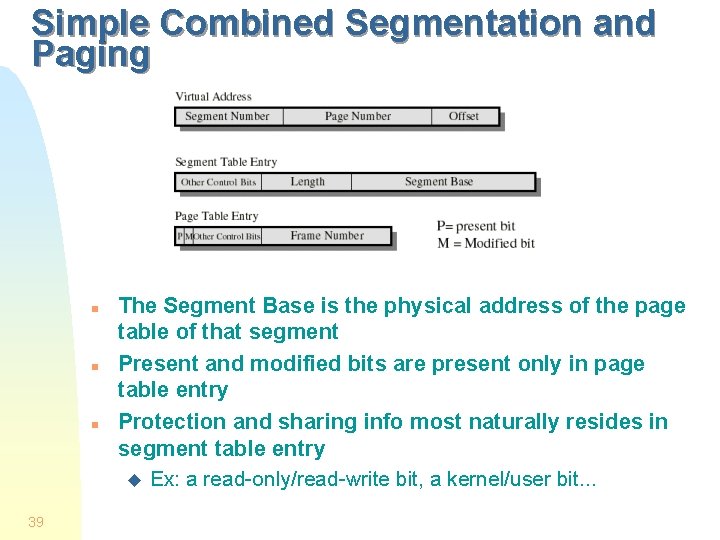 Simple Combined Segmentation and Paging n n n 39 The Segment Base is the Simple Combined Segmentation and Paging n n n 39 The Segment Base is the