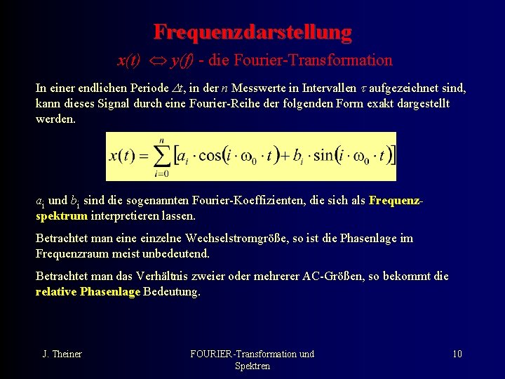 Frequenzdarstellung x(t) y(f) - die Fourier-Transformation In einer endlichen Periode t, in der n