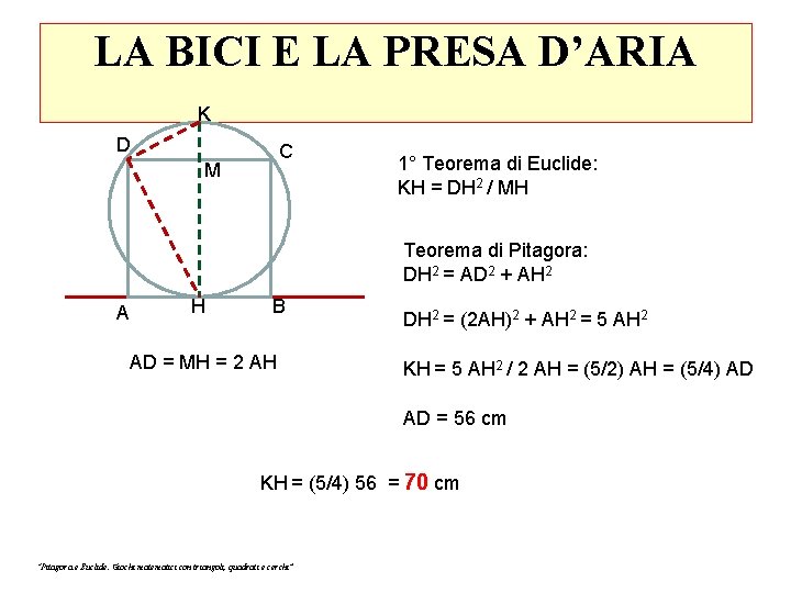 LA BICI E LA PRESA D’ARIA K D C M 1° Teorema di Euclide: