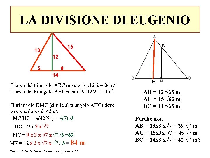 LA DIVISIONE DI EUGENIO 15 13 12 5 9 14 L’area del triangolo ABC