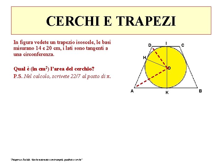 CERCHI E TRAPEZI In figura vedete un trapezio isoscele, le basi misurano 14 e