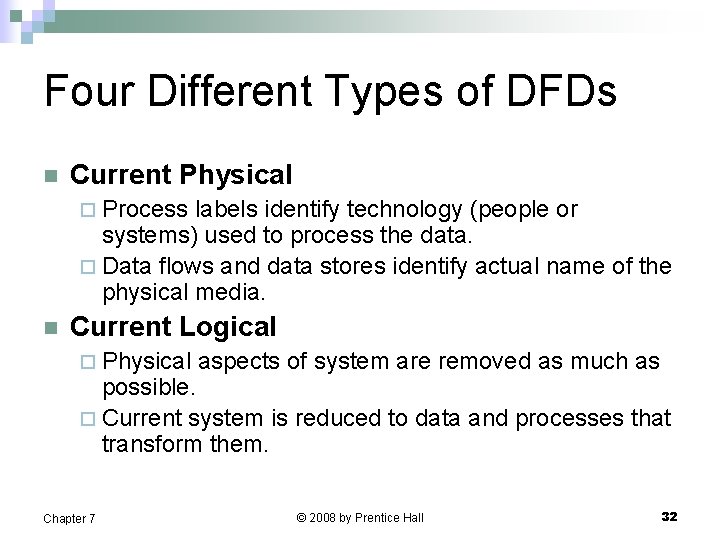 Four Different Types of DFDs n Current Physical ¨ Process labels identify technology (people