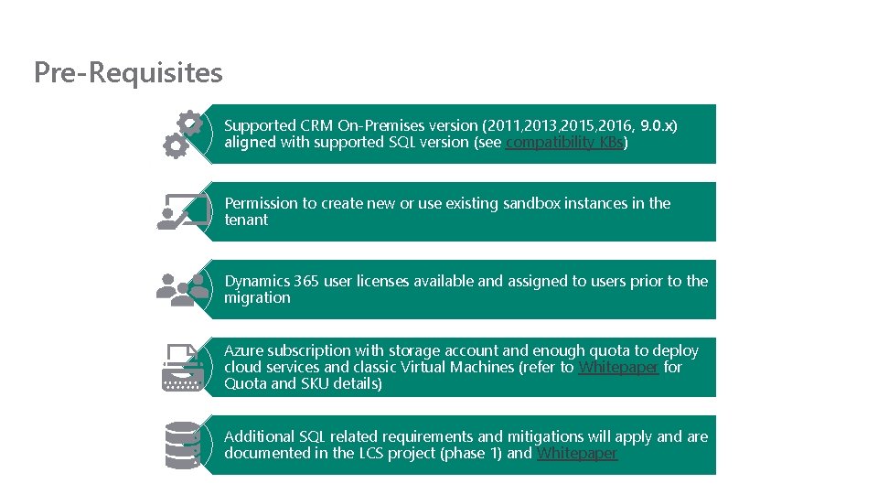 Pre-Requisites Supported CRM On-Premises version (2011, 2013, 2015, 2016, 9. 0. x) aligned with