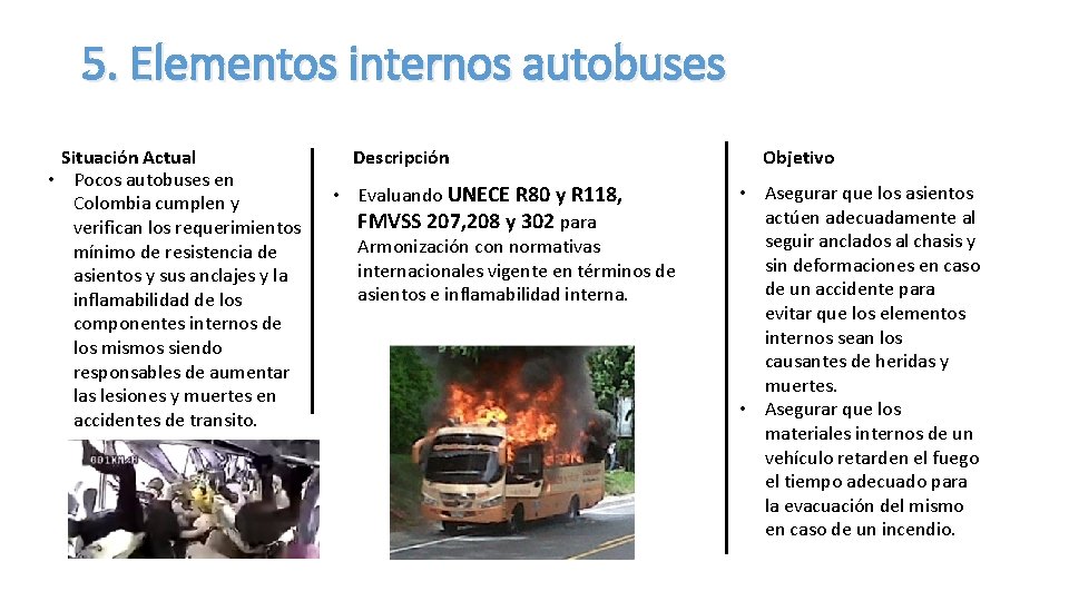 5. Elementos internos autobuses Situación Actual • Pocos autobuses en Colombia cumplen y verifican