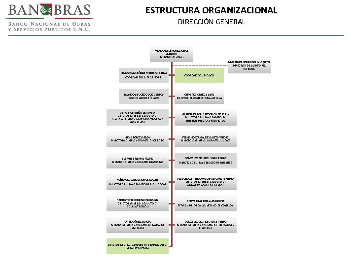 ESTRUCTURA ORGANIZACIONAL DIRECCIÓN GENERAL MENDOZA SÁNCHEZ JORGE ALBERTO DIRECTOR GENERAL MARTÍNEZ SERRANO GILBERTO DIRECTOR