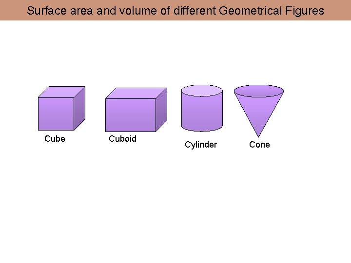 Surface area and volume of different Geometrical Figures Cube Cuboid Cylinder Cone 