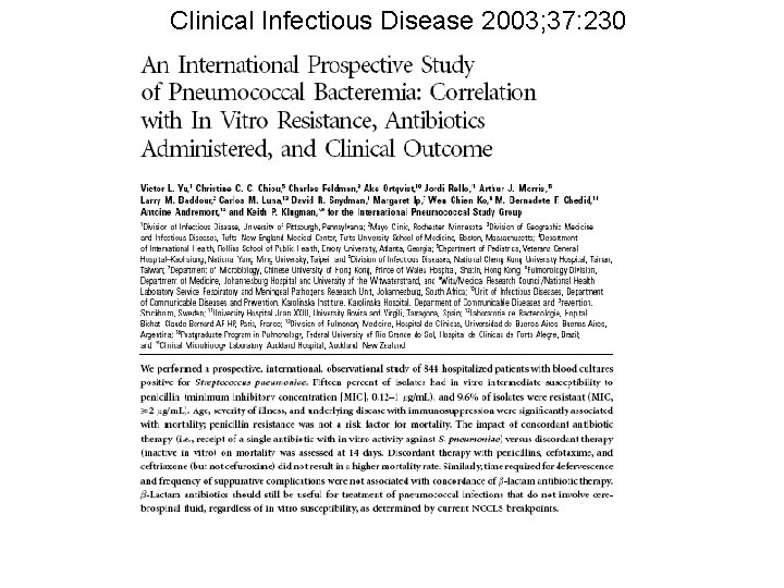 Clinical Infectious Disease 2003; 37: 230 