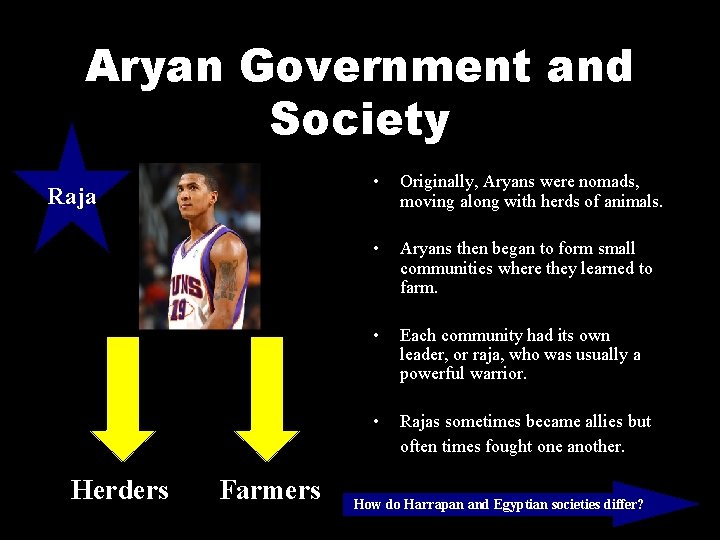 Aryan Government and Society Raja Herders Farmers • Originally, Aryans were nomads, moving along