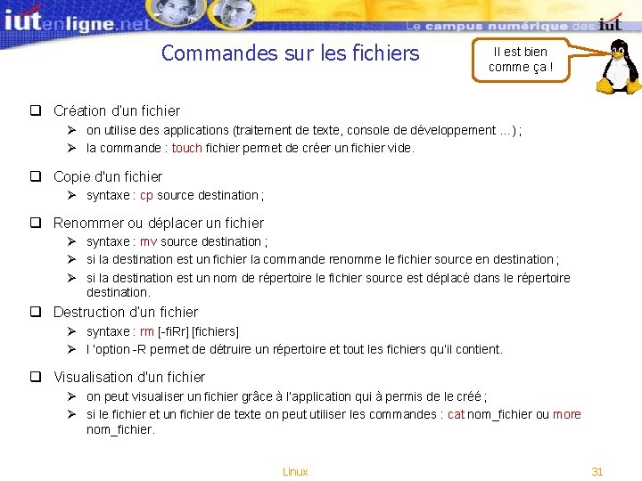Commandes sur les fichiers Il est bien comme ça ! q Création d’un fichier Commandes sur les fichiers Il est bien comme ça ! q Création d’un fichier