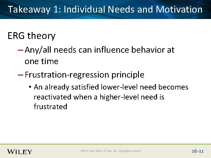 Place Slide 1: Title Text Here Takeaway Individual Needs and Motivation ERG theory –