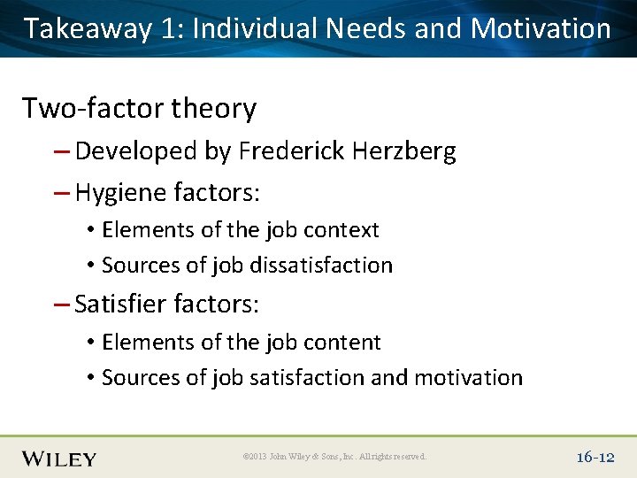 Place Slide 1: Title Text Here Takeaway Individual Needs and Motivation Two-factor theory –