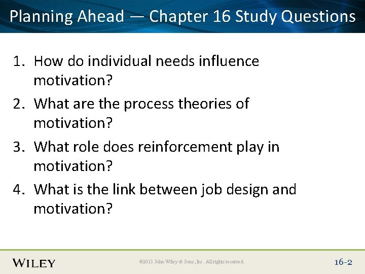 Place Slide Title — Text Here 16 Study Questions Planning Ahead Chapter 1. How