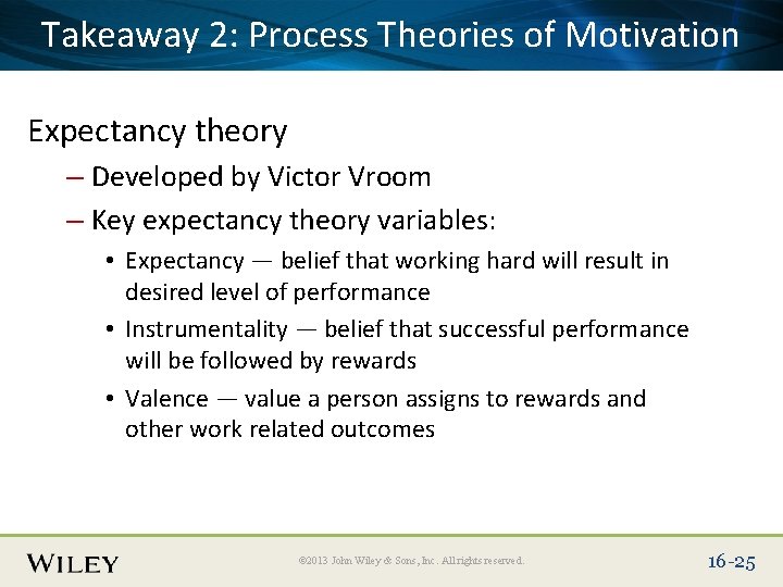 Place Slide Title Text Here Takeaway 2: Process Theories of Motivation Expectancy theory –