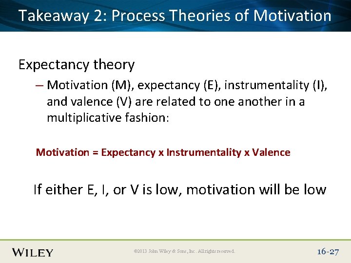 Place Slide Title Text Here Takeaway 2: Process Theories of Motivation Expectancy theory –