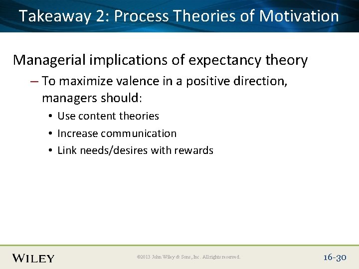 Place Slide Title Text Here Takeaway 2: Process Theories of Motivation Managerial implications of