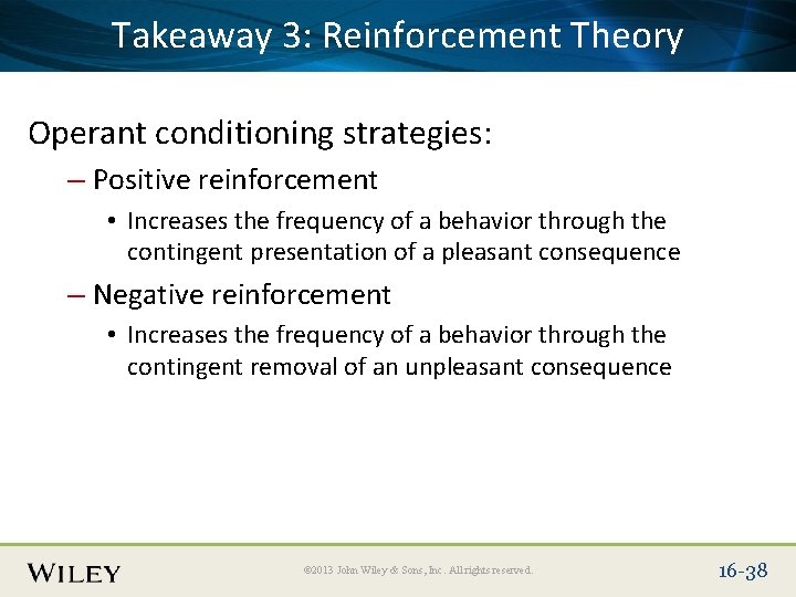 Place Takeaway Slide Title 3: Text Here Reinforcement Theory Operant conditioning strategies: – Positive