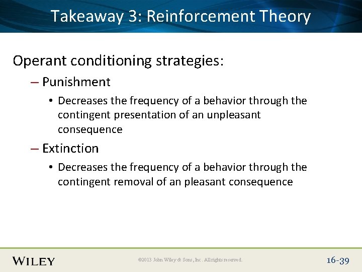 Place Takeaway Slide Title 3: Text Here Reinforcement Theory Operant conditioning strategies: – Punishment