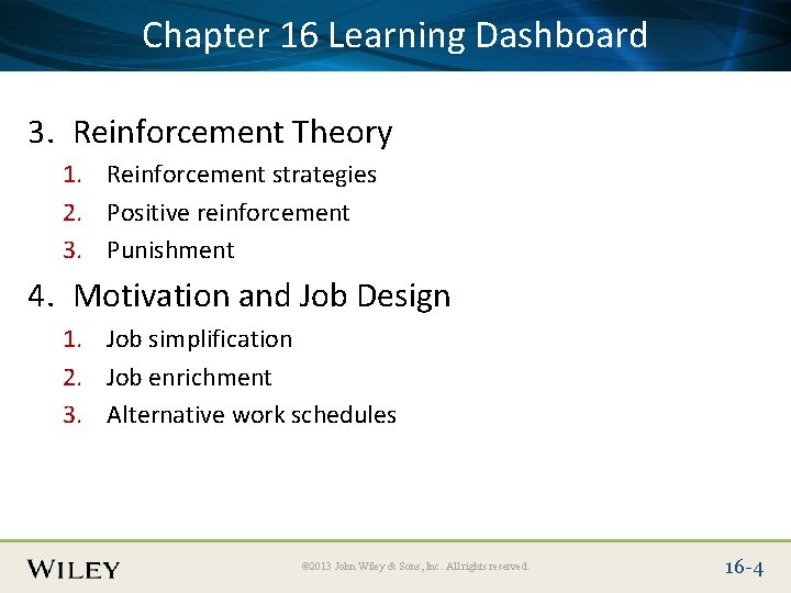 Place Slide Title 16 Text Here Dashboard Chapter Learning 3. Reinforcement Theory 1. Reinforcement